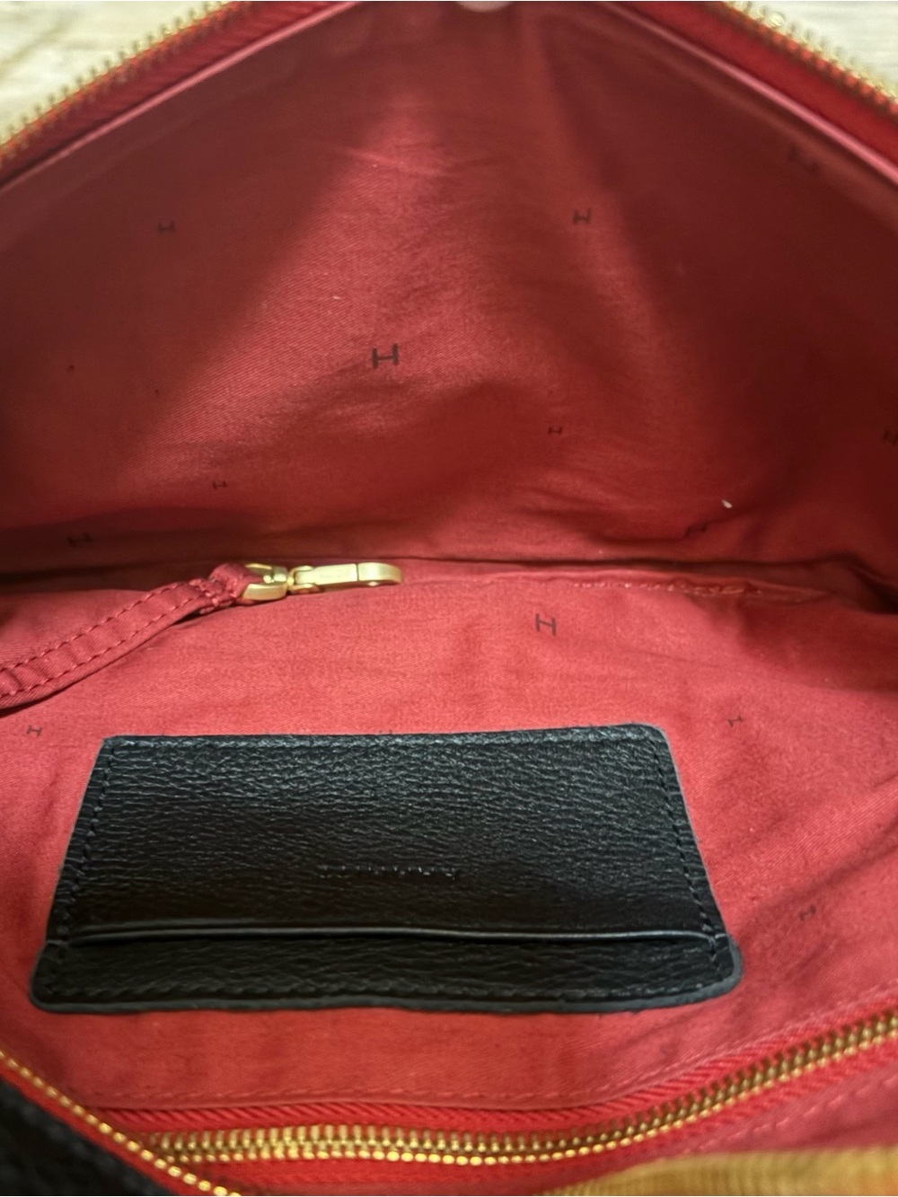 Hammitt Charles Lrg Black/Brushed Gold Leather Crossbody Belt Bag with Red-Trim - Picture 9 of 12
